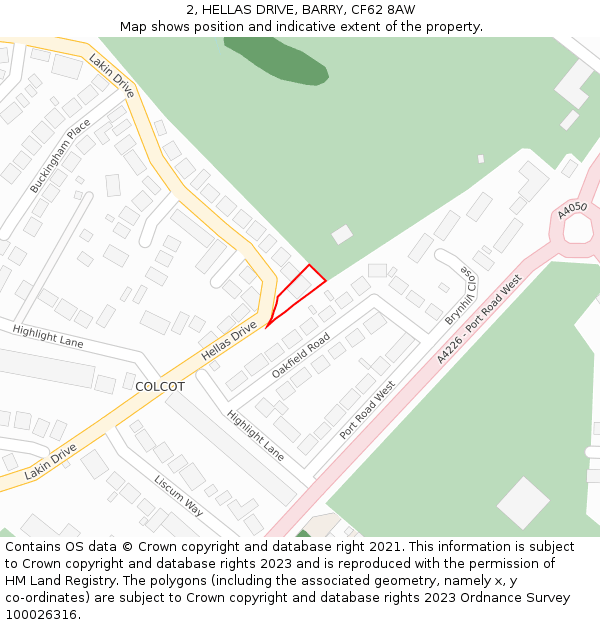 2, HELLAS DRIVE, BARRY, CF62 8AW: Location map and indicative extent of plot