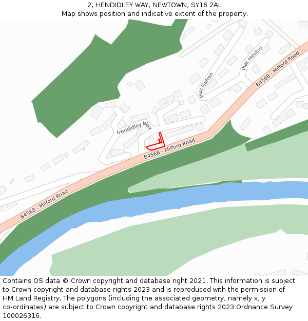 2, HENDIDLEY WAY, NEWTOWN, SY16 2AL: Location map and indicative extent of plot