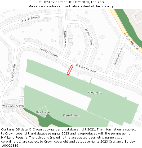 2, HENLEY CRESCENT, LEICESTER, LE3 2SD: Location map and indicative extent of plot