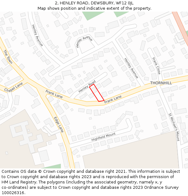 2, HENLEY ROAD, DEWSBURY, WF12 0JL: Location map and indicative extent of plot