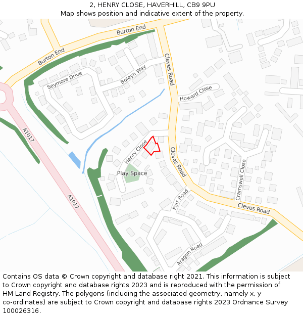 2, HENRY CLOSE, HAVERHILL, CB9 9PU: Location map and indicative extent of plot