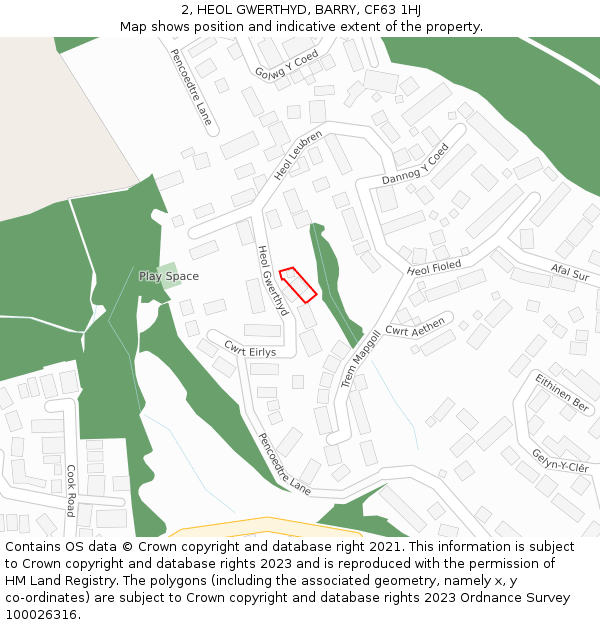 2, HEOL GWERTHYD, BARRY, CF63 1HJ: Location map and indicative extent of plot