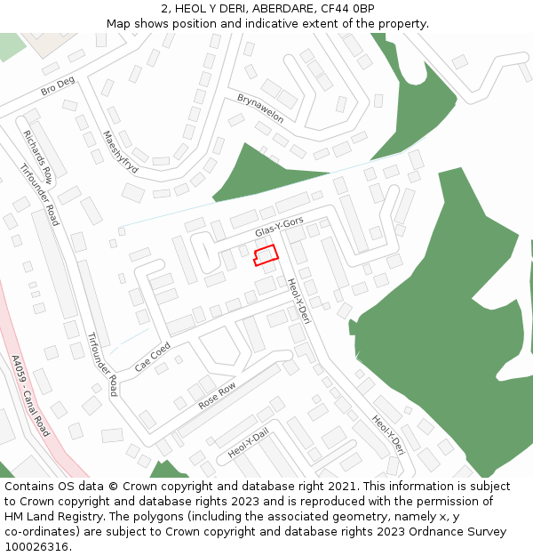 2, HEOL Y DERI, ABERDARE, CF44 0BP: Location map and indicative extent of plot