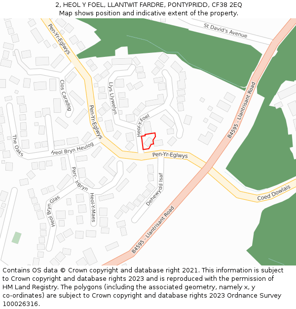 2, HEOL Y FOEL, LLANTWIT FARDRE, PONTYPRIDD, CF38 2EQ: Location map and indicative extent of plot