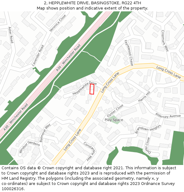 2, HEPPLEWHITE DRIVE, BASINGSTOKE, RG22 4TH: Location map and indicative extent of plot