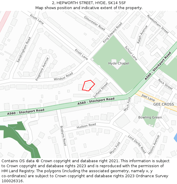 2, HEPWORTH STREET, HYDE, SK14 5SF: Location map and indicative extent of plot