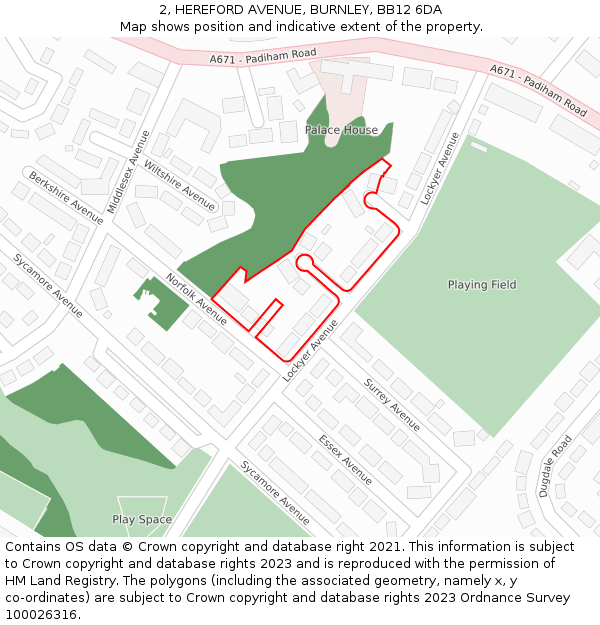 2, HEREFORD AVENUE, BURNLEY, BB12 6DA: Location map and indicative extent of plot