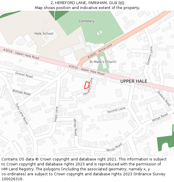 2, HEREFORD LANE, FARNHAM, GU9 0JQ: Location map and indicative extent of plot