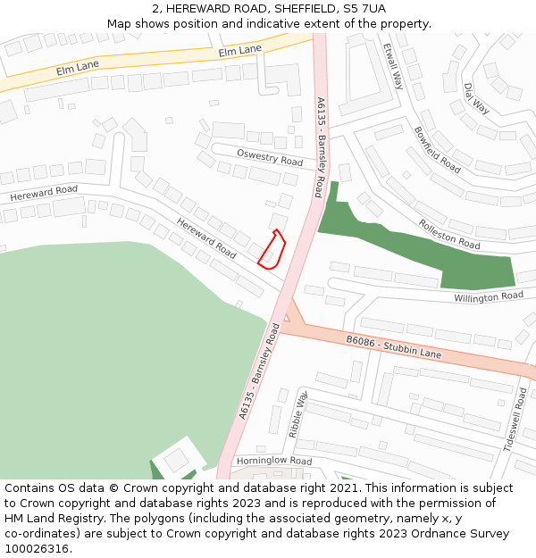 2, HEREWARD ROAD, SHEFFIELD, S5 7UA: Location map and indicative extent of plot