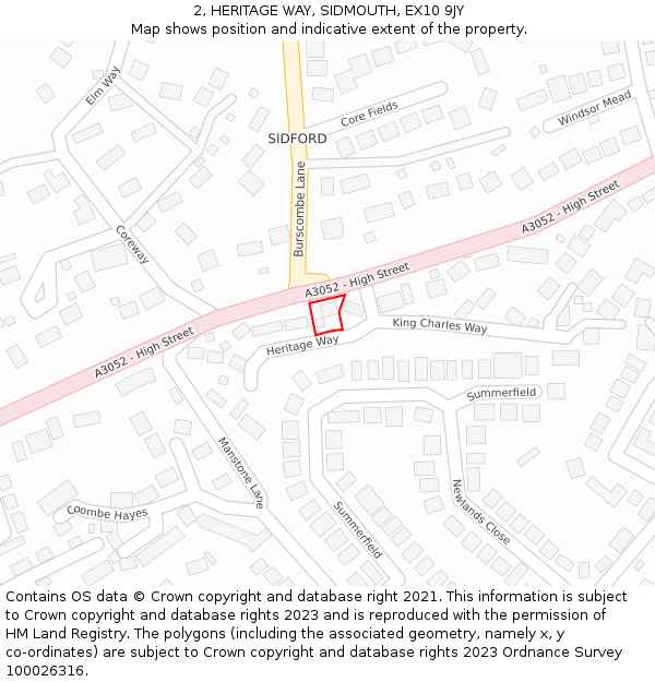 2, HERITAGE WAY, SIDMOUTH, EX10 9JY: Location map and indicative extent of plot