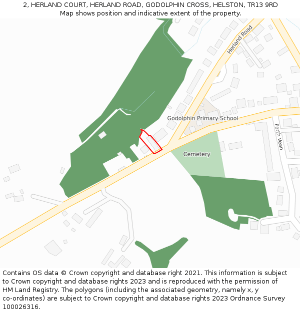 2, HERLAND COURT, HERLAND ROAD, GODOLPHIN CROSS, HELSTON, TR13 9RD: Location map and indicative extent of plot