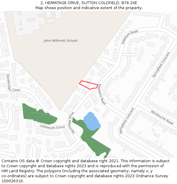 2, HERMITAGE DRIVE, SUTTON COLDFIELD, B76 2XE: Location map and indicative extent of plot