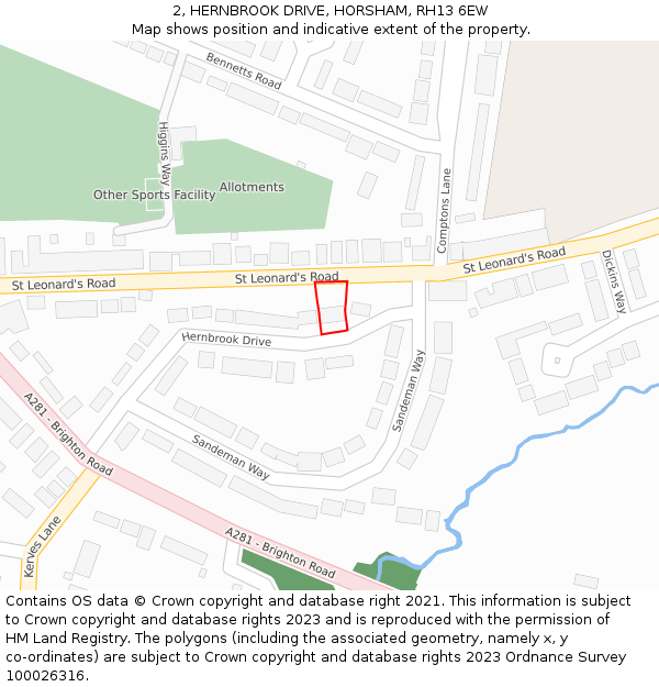 2, HERNBROOK DRIVE, HORSHAM, RH13 6EW: Location map and indicative extent of plot