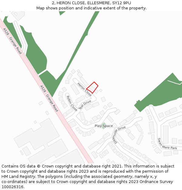 2, HERON CLOSE, ELLESMERE, SY12 9PU: Location map and indicative extent of plot