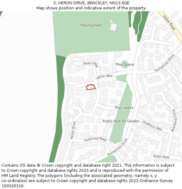 2, HERON DRIVE, BRACKLEY, NN13 6QE: Location map and indicative extent of plot