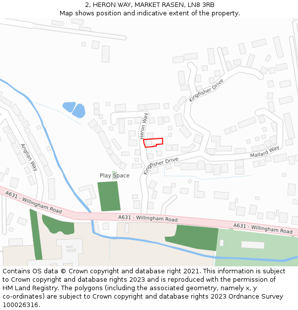 2, HERON WAY, MARKET RASEN, LN8 3RB: Location map and indicative extent of plot