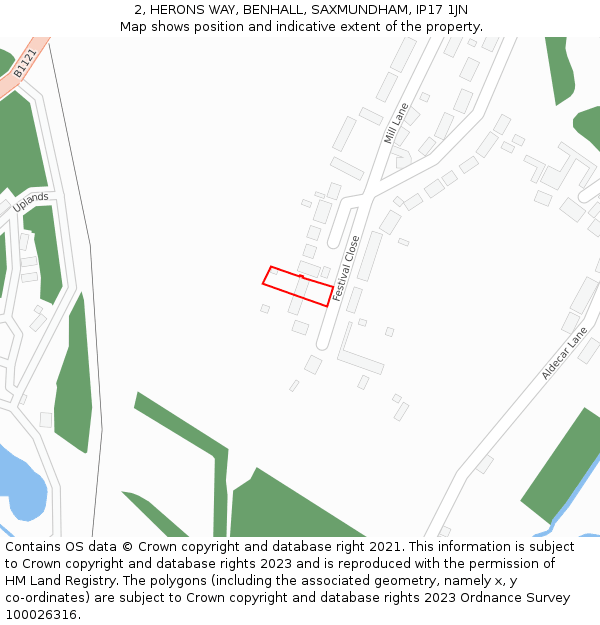 2, HERONS WAY, BENHALL, SAXMUNDHAM, IP17 1JN: Location map and indicative extent of plot