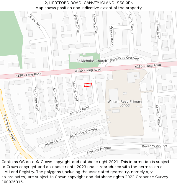 2, HERTFORD ROAD, CANVEY ISLAND, SS8 0EN: Location map and indicative extent of plot