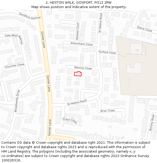 2, HESTON WALK, GOSPORT, PO12 2RW: Location map and indicative extent of plot