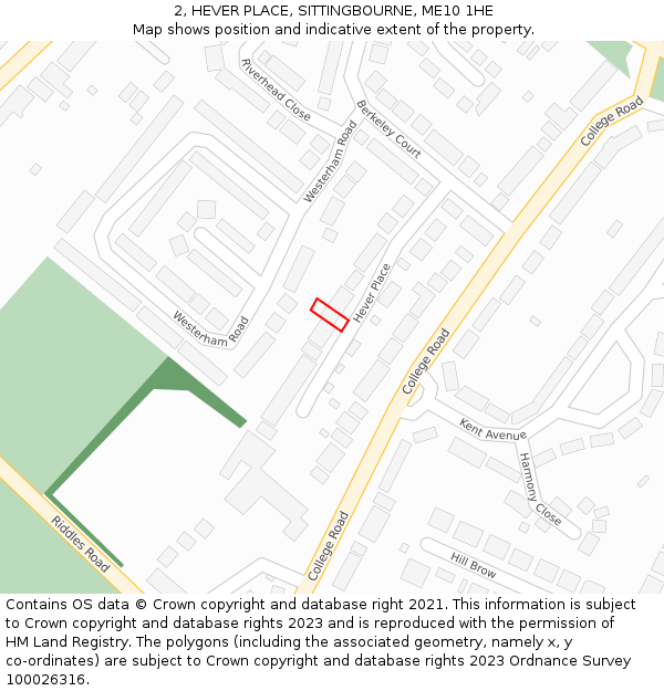 2, HEVER PLACE, SITTINGBOURNE, ME10 1HE: Location map and indicative extent of plot