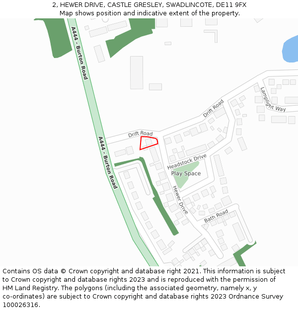2, HEWER DRIVE, CASTLE GRESLEY, SWADLINCOTE, DE11 9FX: Location map and indicative extent of plot
