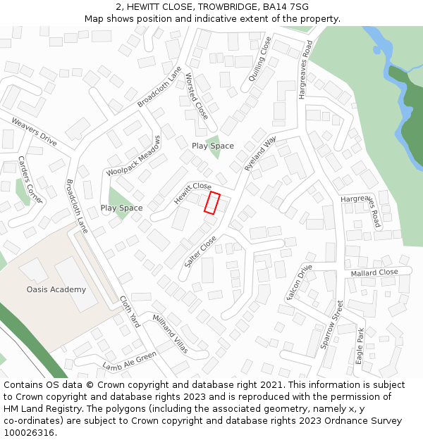 2, HEWITT CLOSE, TROWBRIDGE, BA14 7SG: Location map and indicative extent of plot