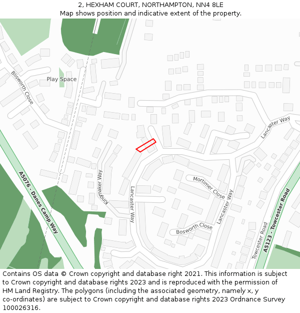 2, HEXHAM COURT, NORTHAMPTON, NN4 8LE: Location map and indicative extent of plot