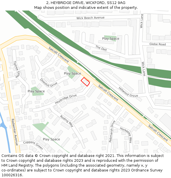 2, HEYBRIDGE DRIVE, WICKFORD, SS12 9AG: Location map and indicative extent of plot