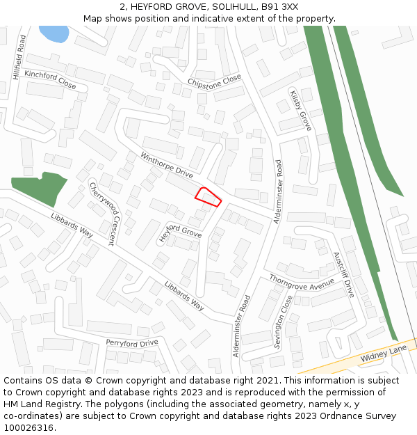 2, HEYFORD GROVE, SOLIHULL, B91 3XX: Location map and indicative extent of plot