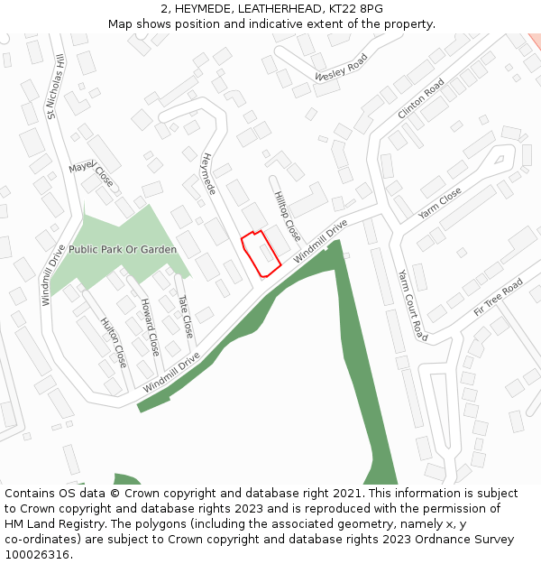 2, HEYMEDE, LEATHERHEAD, KT22 8PG: Location map and indicative extent of plot