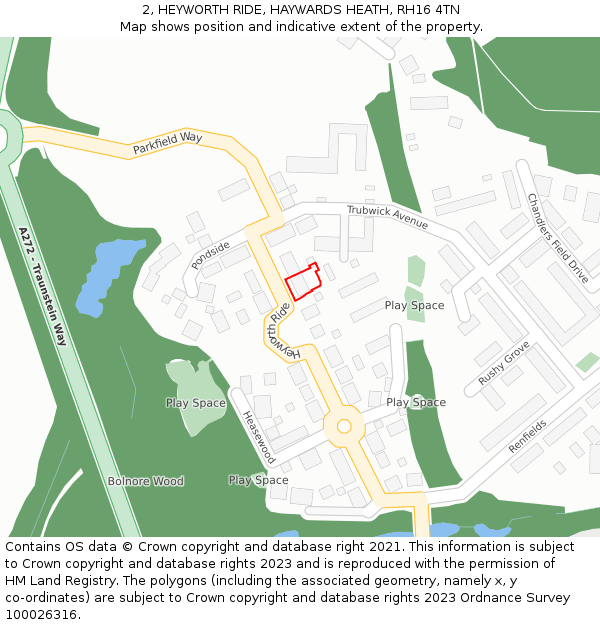 2, HEYWORTH RIDE, HAYWARDS HEATH, RH16 4TN: Location map and indicative extent of plot