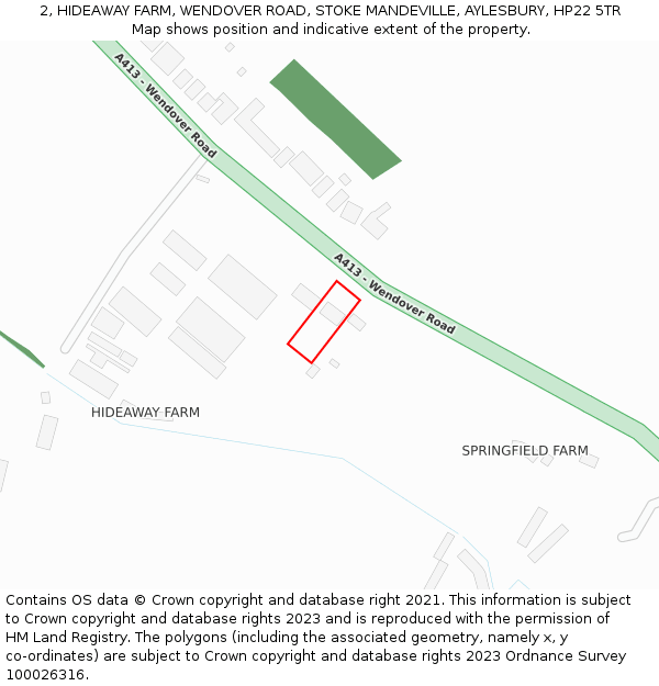 2, HIDEAWAY FARM, WENDOVER ROAD, STOKE MANDEVILLE, AYLESBURY, HP22 5TR: Location map and indicative extent of plot