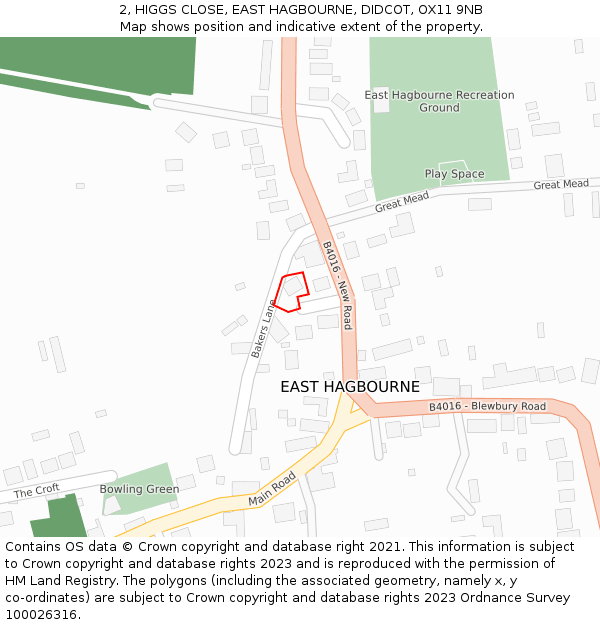 2, HIGGS CLOSE, EAST HAGBOURNE, DIDCOT, OX11 9NB: Location map and indicative extent of plot