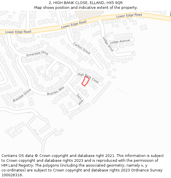 2, HIGH BANK CLOSE, ELLAND, HX5 9QR: Location map and indicative extent of plot