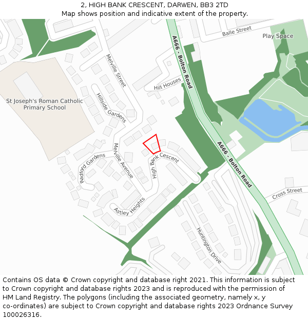 2, HIGH BANK CRESCENT, DARWEN, BB3 2TD: Location map and indicative extent of plot