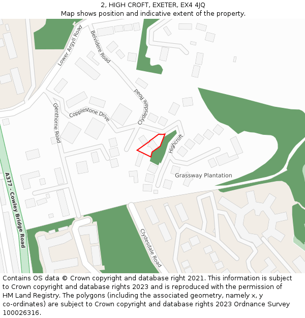 2, HIGH CROFT, EXETER, EX4 4JQ: Location map and indicative extent of plot