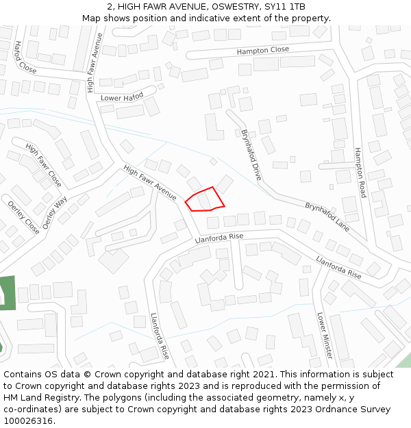 2, HIGH FAWR AVENUE, OSWESTRY, SY11 1TB: Location map and indicative extent of plot