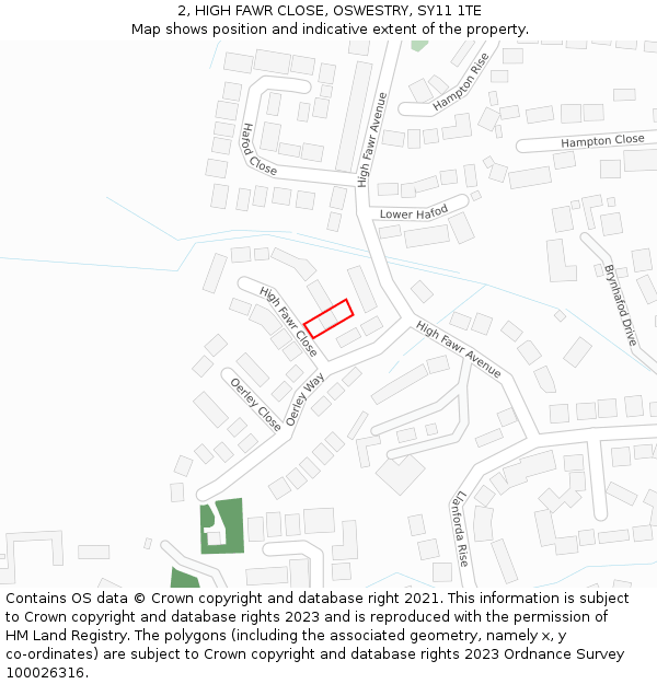 2, HIGH FAWR CLOSE, OSWESTRY, SY11 1TE: Location map and indicative extent of plot