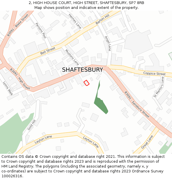 2, HIGH HOUSE COURT, HIGH STREET, SHAFTESBURY, SP7 8RB: Location map and indicative extent of plot