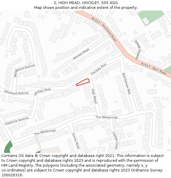 2, HIGH MEAD, HOCKLEY, SS5 4QG: Location map and indicative extent of plot