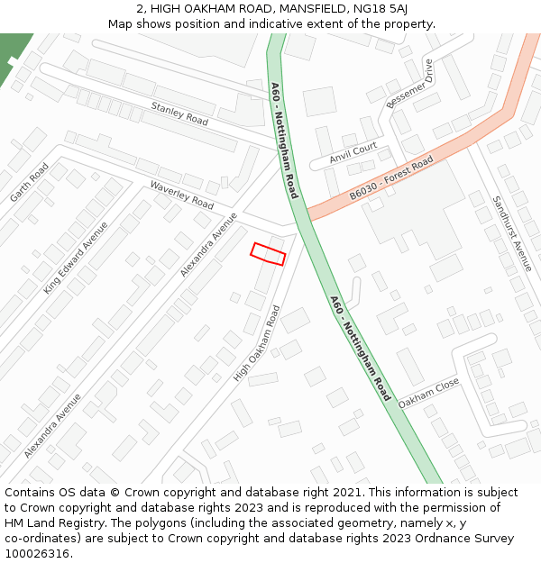 2, HIGH OAKHAM ROAD, MANSFIELD, NG18 5AJ: Location map and indicative extent of plot