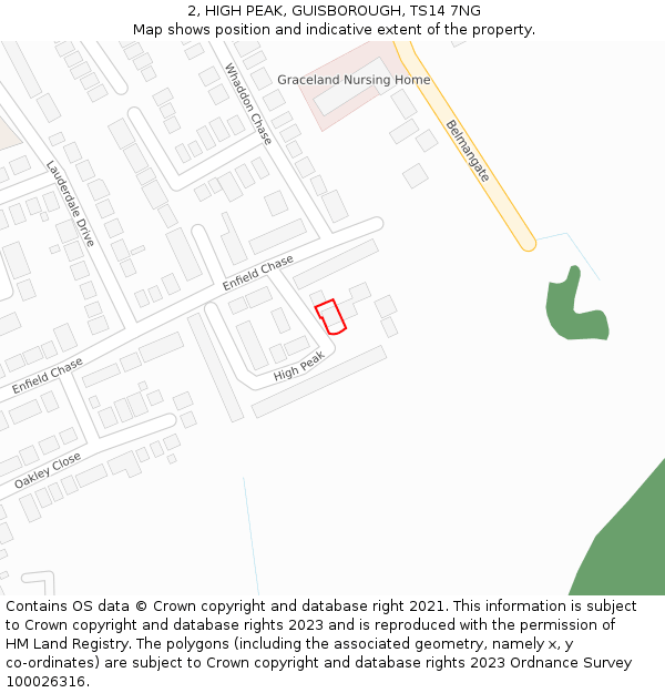 2, HIGH PEAK, GUISBOROUGH, TS14 7NG: Location map and indicative extent of plot