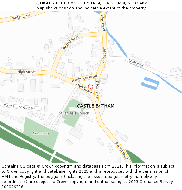 2, HIGH STREET, CASTLE BYTHAM, GRANTHAM, NG33 4RZ: Location map and indicative extent of plot