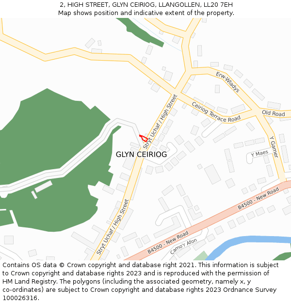 2, HIGH STREET, GLYN CEIRIOG, LLANGOLLEN, LL20 7EH: Location map and indicative extent of plot