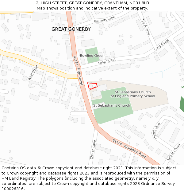 2, HIGH STREET, GREAT GONERBY, GRANTHAM, NG31 8LB: Location map and indicative extent of plot