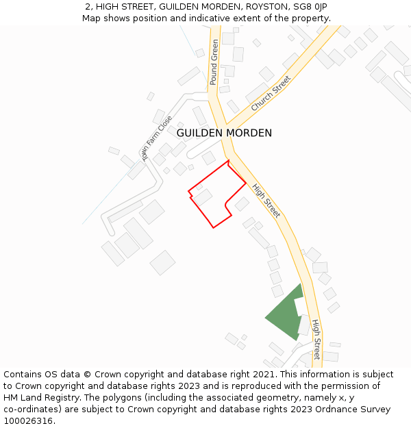 2, HIGH STREET, GUILDEN MORDEN, ROYSTON, SG8 0JP: Location map and indicative extent of plot