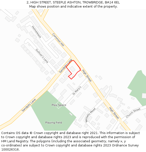 2, HIGH STREET, STEEPLE ASHTON, TROWBRIDGE, BA14 6EL: Location map and indicative extent of plot