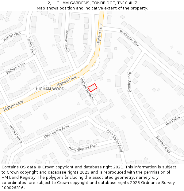 2, HIGHAM GARDENS, TONBRIDGE, TN10 4HZ: Location map and indicative extent of plot