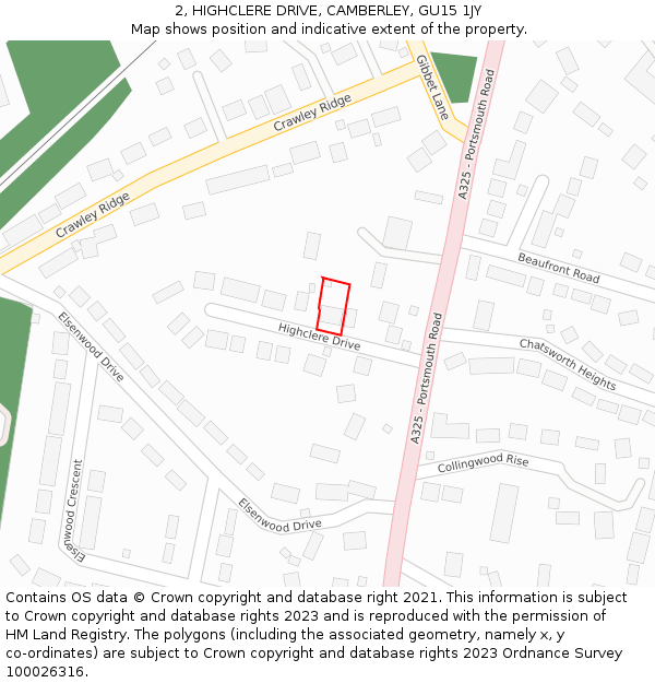 2, HIGHCLERE DRIVE, CAMBERLEY, GU15 1JY: Location map and indicative extent of plot