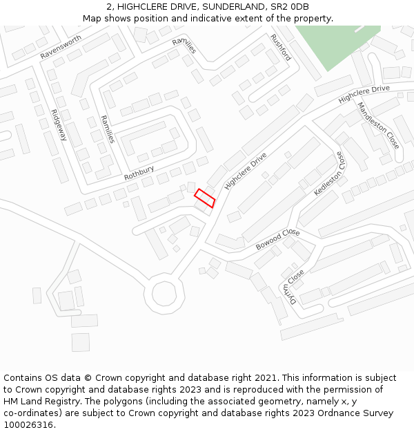 2, HIGHCLERE DRIVE, SUNDERLAND, SR2 0DB: Location map and indicative extent of plot